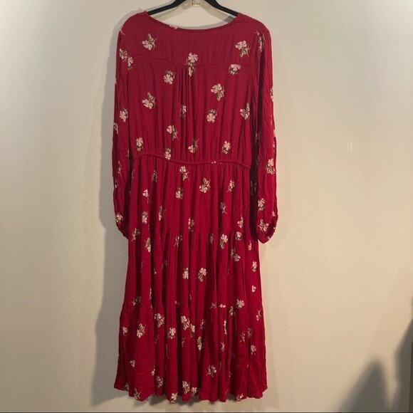 L.O.V. Sz S Oversized Bohemian  Tiered Skirt Balloon Sleeves Lined Maxi Dress - Picture 7 of 11